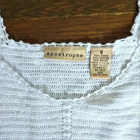 VTG Apostrophe Crochet ramie and cotton cottage core coastal vacation top sz S - Picture 3 of 5